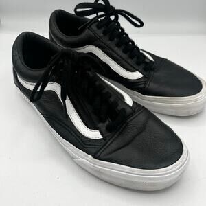 Vans Leather Zip Up Old Skool Lace Up Sneakers Black White Mens 8.5/ Womens 10